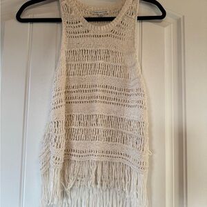 Cream Crochet Fringe‎ Tank Top